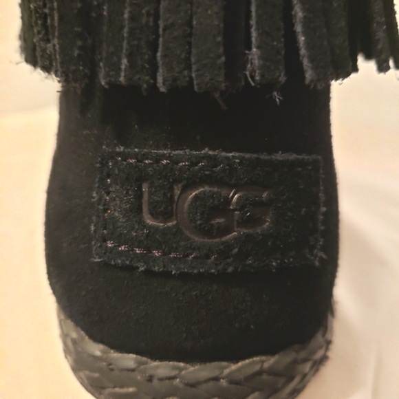 UGG Kennadi Suede Ankle Booties Boho Hard Sole Moccasins Fringe Black 8.5 - Picture 8 of 13